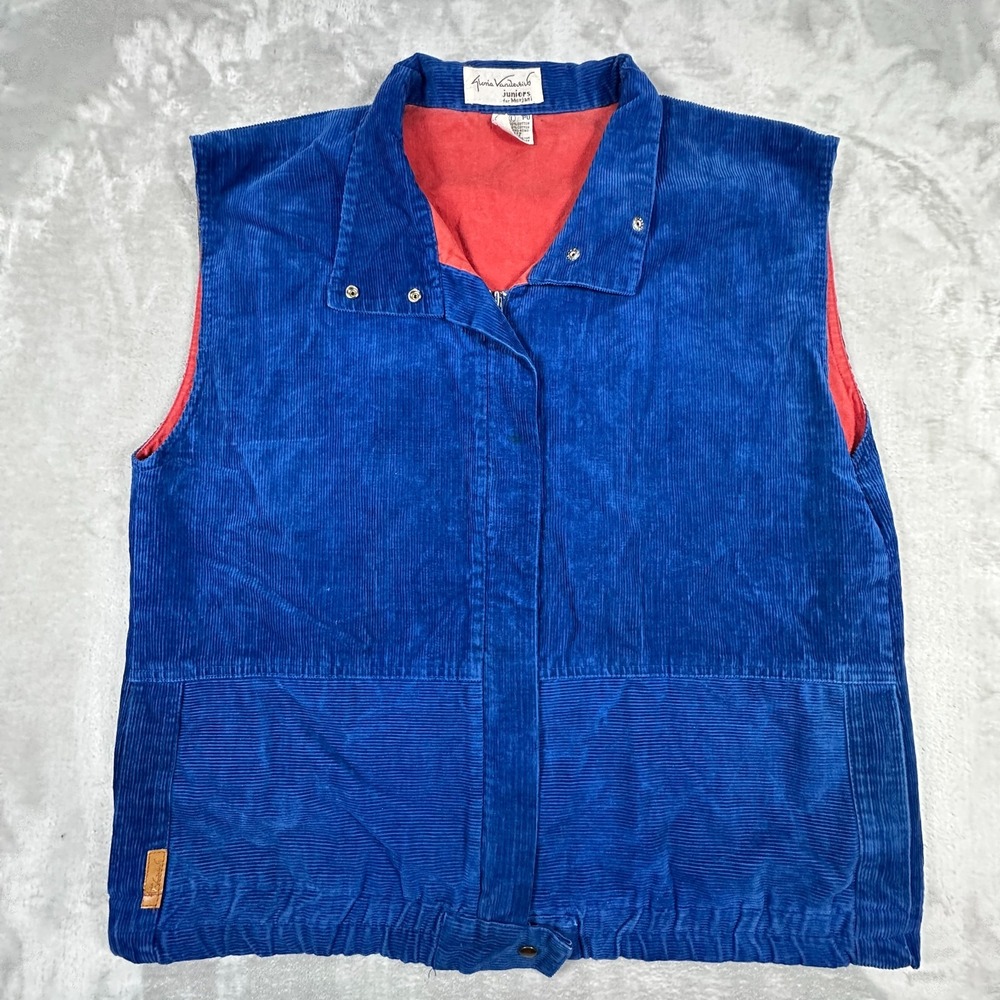 Gloria Vanderbilt Corduroy Vest Womens Size Large Royal Blue Lined Full Zip Top